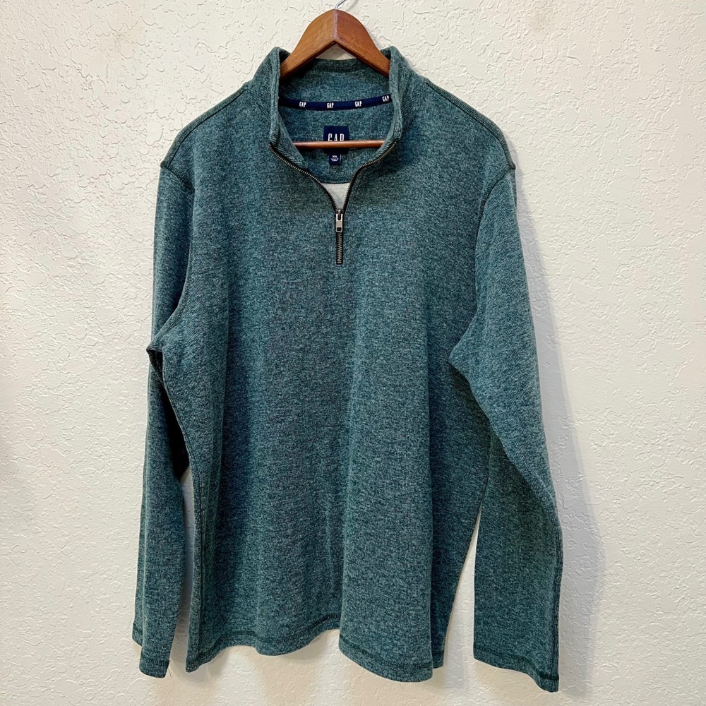 GAP Mens XXL Green Marled Quarter Zip Pullover Sweater Mock Neck Cotton Preppy
